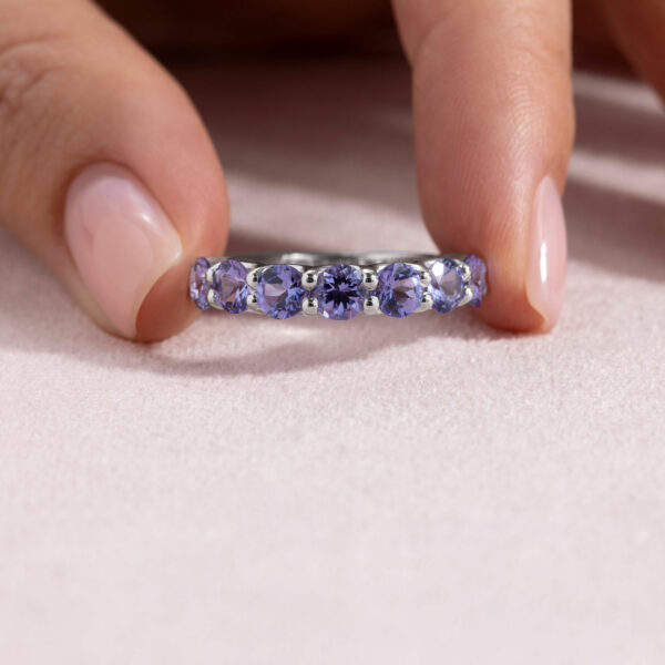 3.42 Ct Natural Purplish Blue Tanzanite Round 14k White Gold Half Eternity Ring