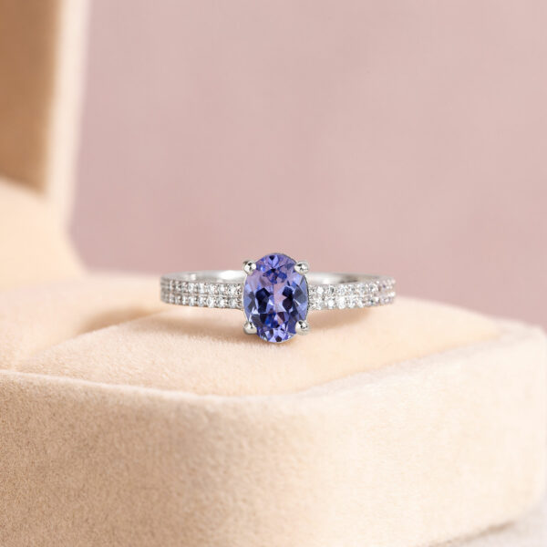 1.28 Ct Purplish Blue Tanzanite & Faint-Light Pink Diamond 14k White Gold Ring