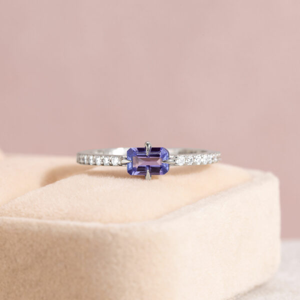 Purple Tanzanite & Natural Diamond Ring 0.97 Ct 14k White Gold Emerald E-H/VS2-SI2
