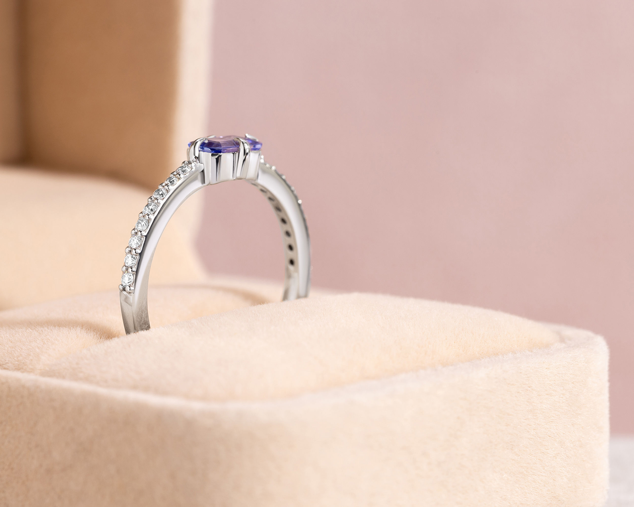 Purple Tanzanite & Natural Diamond Ring 0.97 Ct 14k White Gold Emerald E-H/VS2-SI2 - Image 6