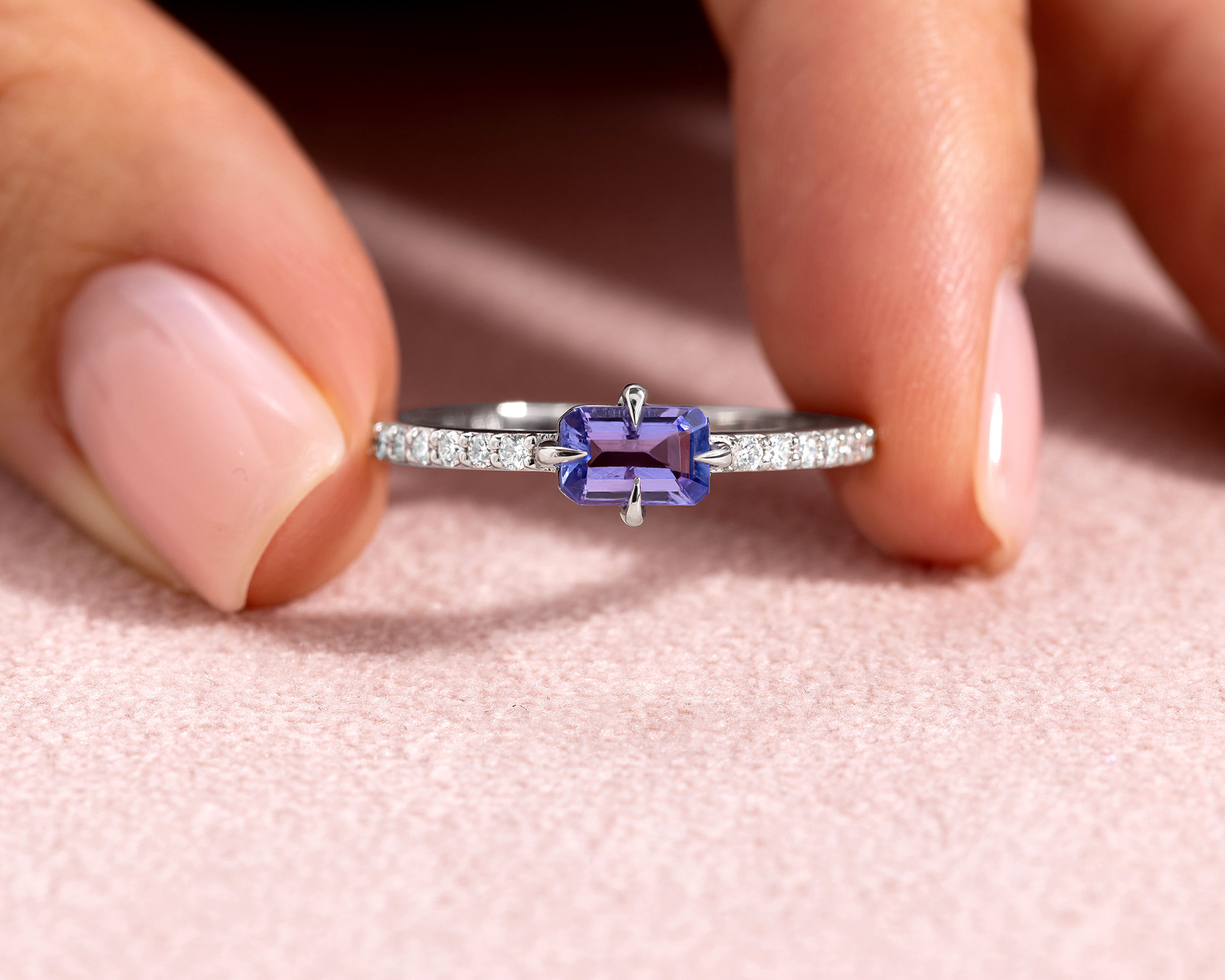 Purple Tanzanite & Natural Diamond Ring 0.97 Ct 14k White Gold Emerald E-H/VS2-SI2 - Image 8