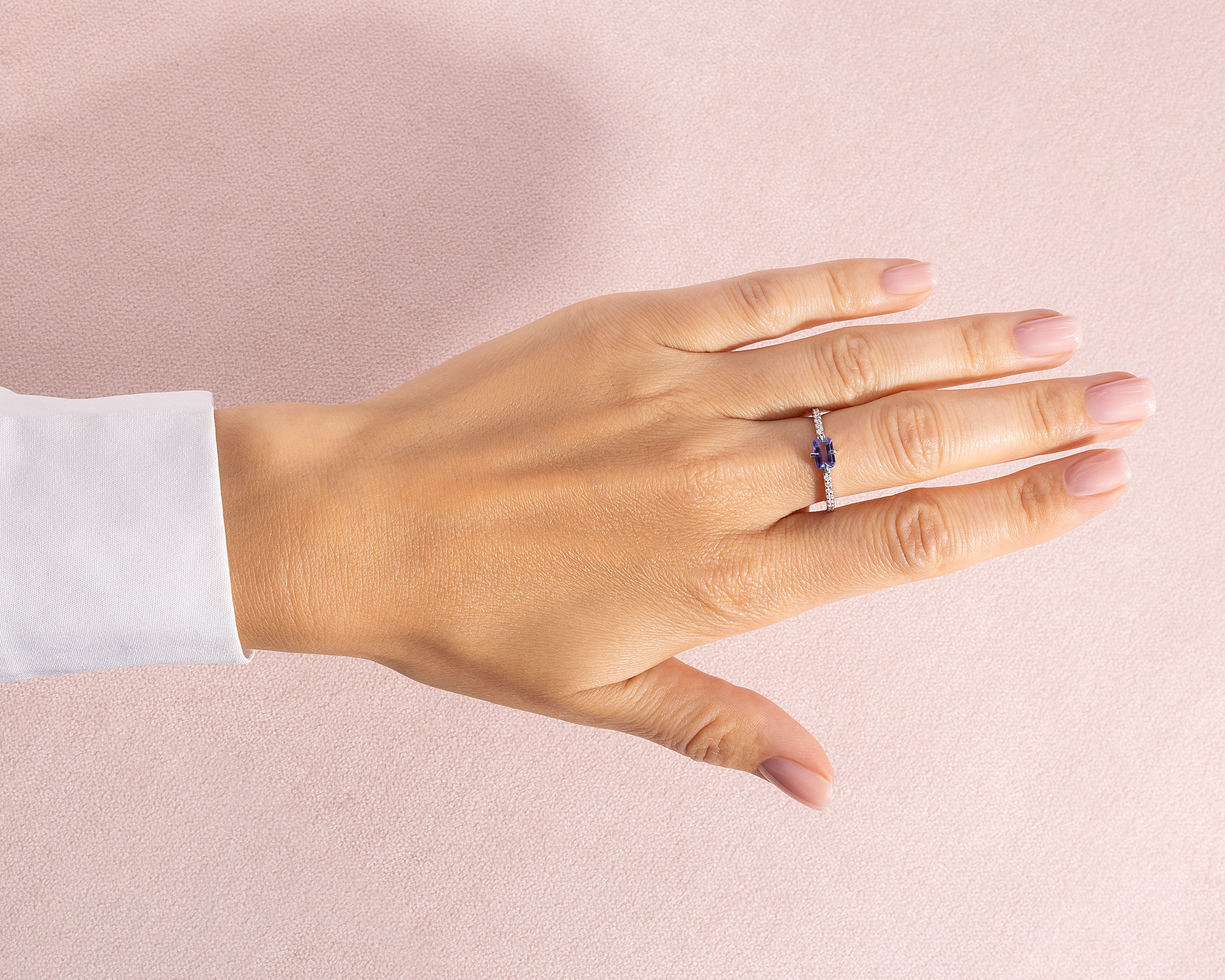 Purple Tanzanite & Natural Diamond Ring 0.97 Ct 14k White Gold Emerald E-H/VS2-SI2 - Image 9