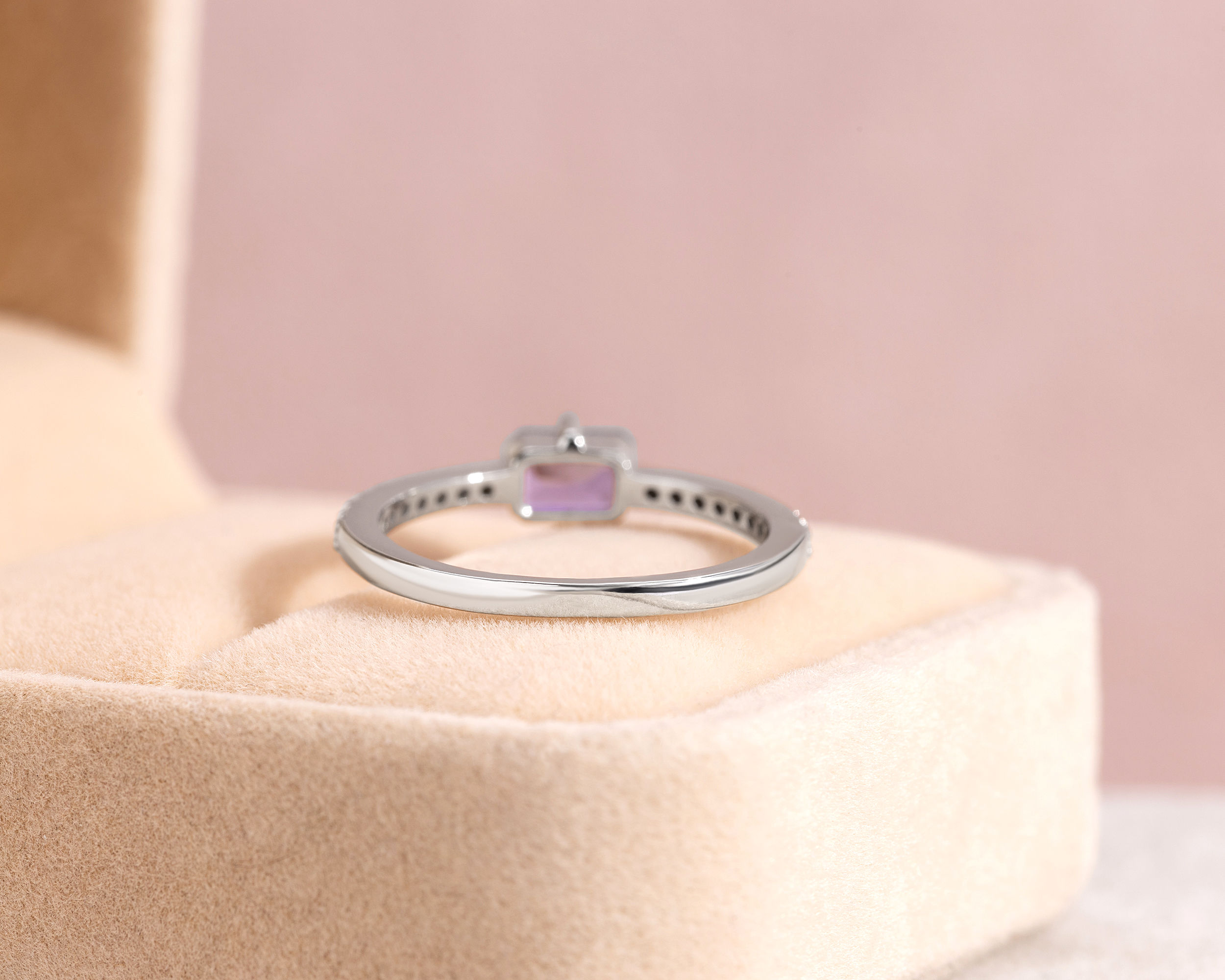 Purple Tanzanite & Natural Diamond Ring 0.97 Ct 14k White Gold Emerald E-H/VS2-SI2 - Image 5