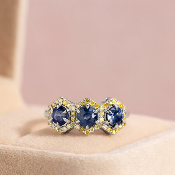 2.40 Ct Blue Sapphire & Natural Diamond 3 Stone Ring 14k White Gold Round SI1-I2