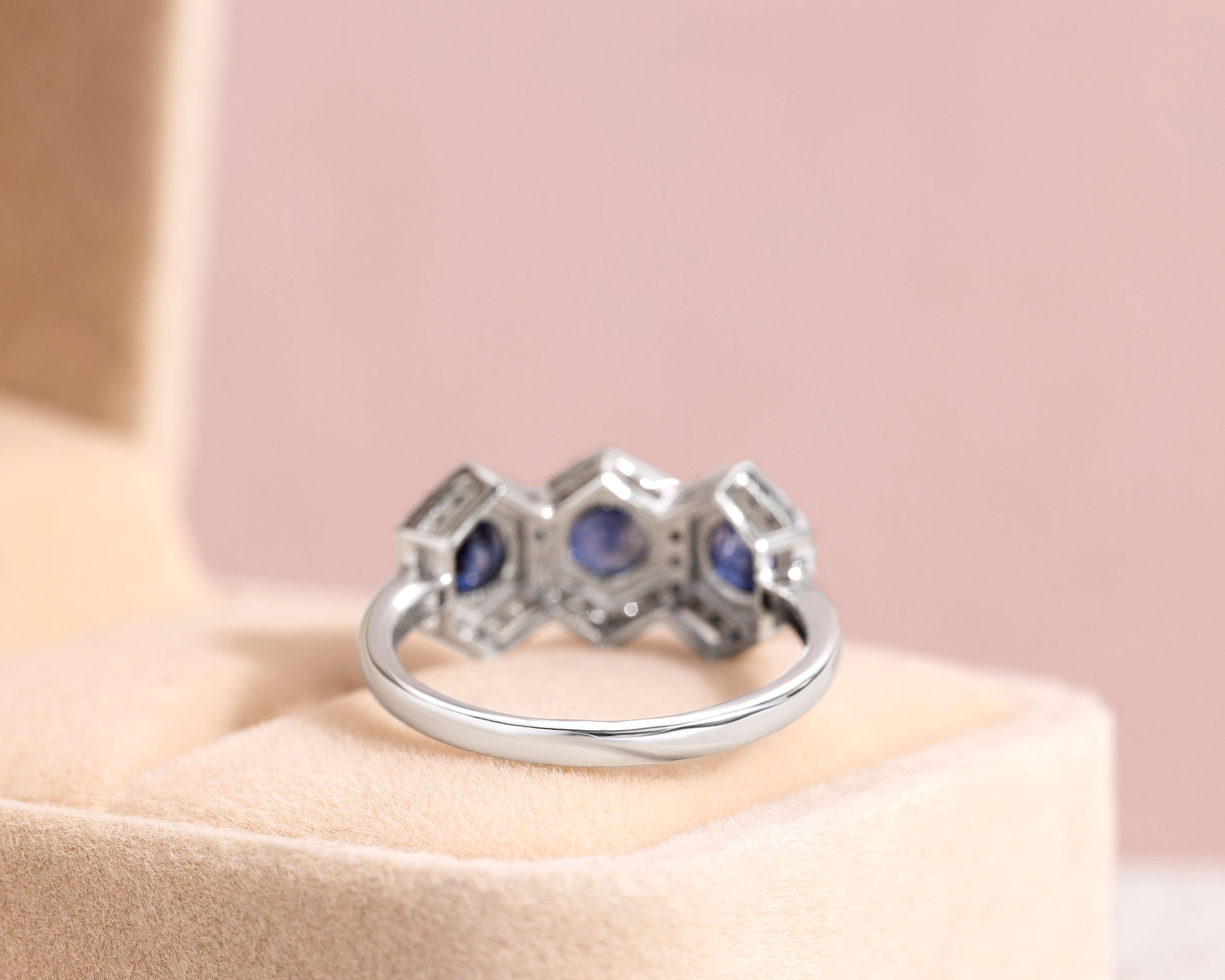 2.40 Ct Blue Sapphire & Natural Diamond 3 Stone Ring 14k White Gold Round SI1-I2 - Image 7