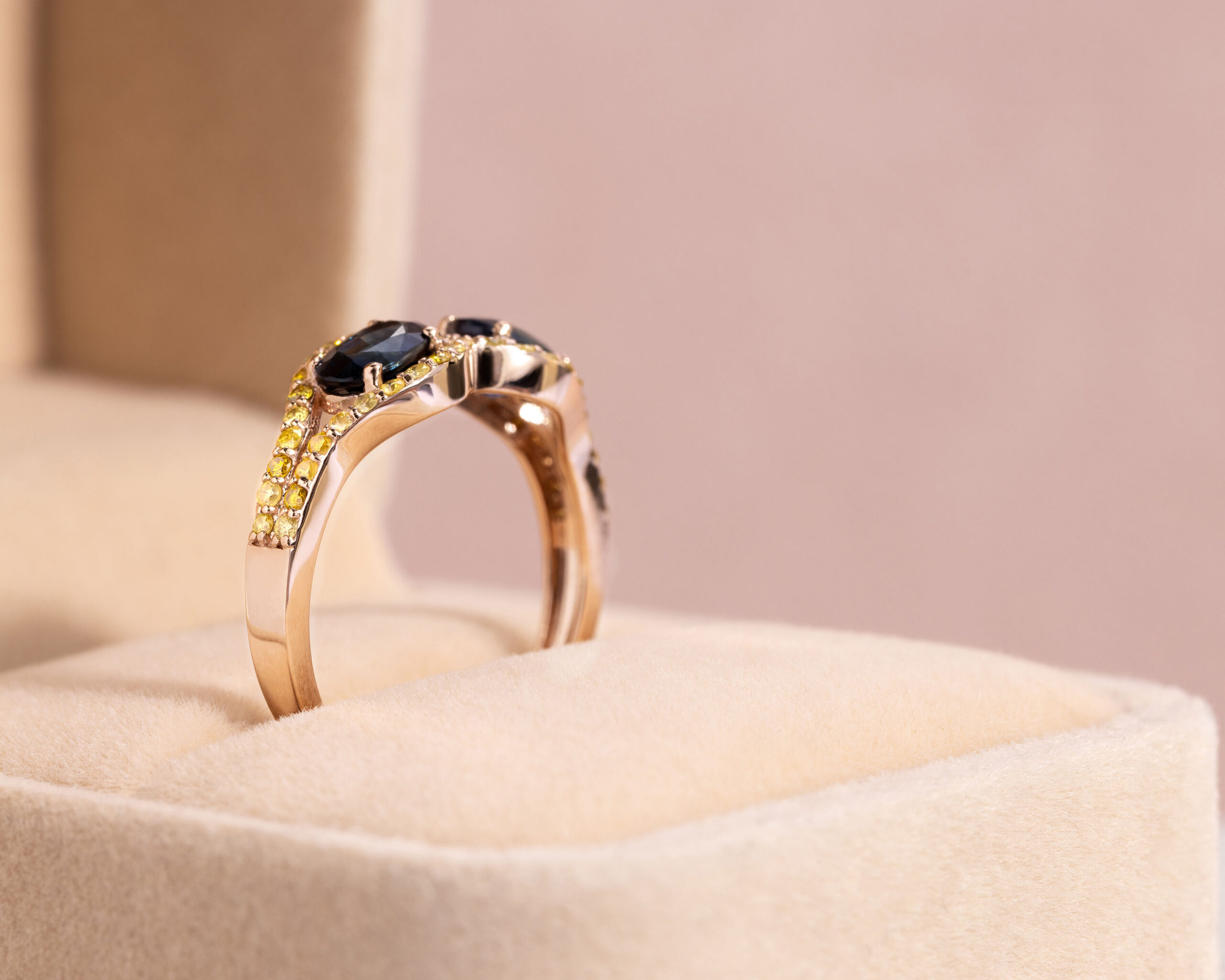 2.22 Ct Blue Sapphire & Natural Diamond Ring 14k Rose Gold Oval Two Stone SI2-I2 - Image 4