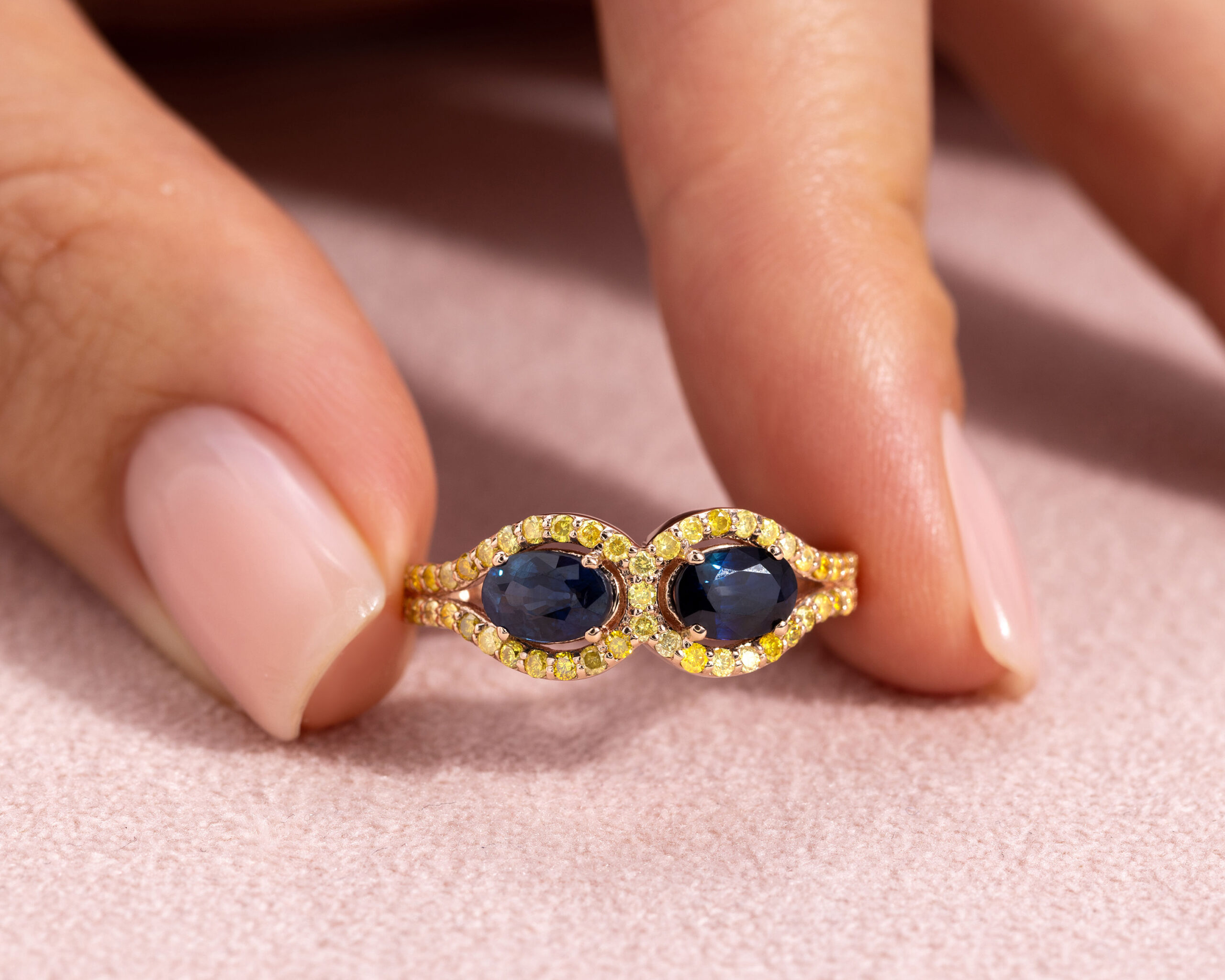 2.22 Ct Blue Sapphire & Natural Diamond Ring 14k Rose Gold Oval Two Stone SI2-I2 - Image 2