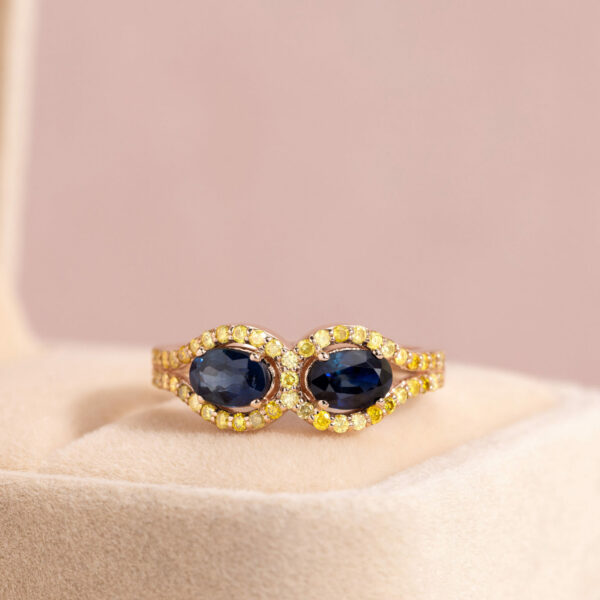 2.22 Ct Blue Sapphire & Natural Diamond Ring 14k Rose Gold Oval Two Stone SI2-I2