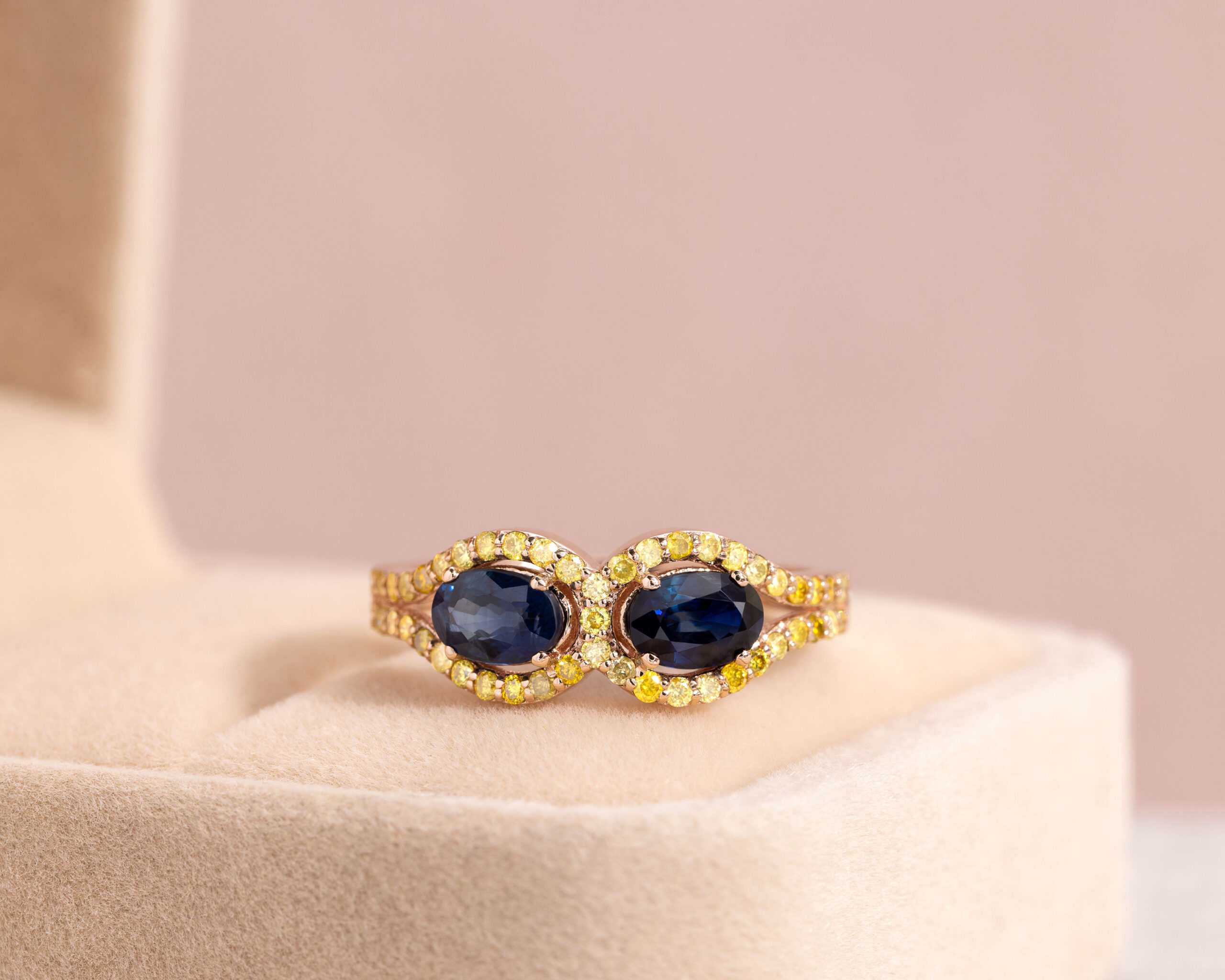 2.22 Ct Blue Sapphire & Natural Diamond Ring 14k Rose Gold Oval Two Stone SI2-I2