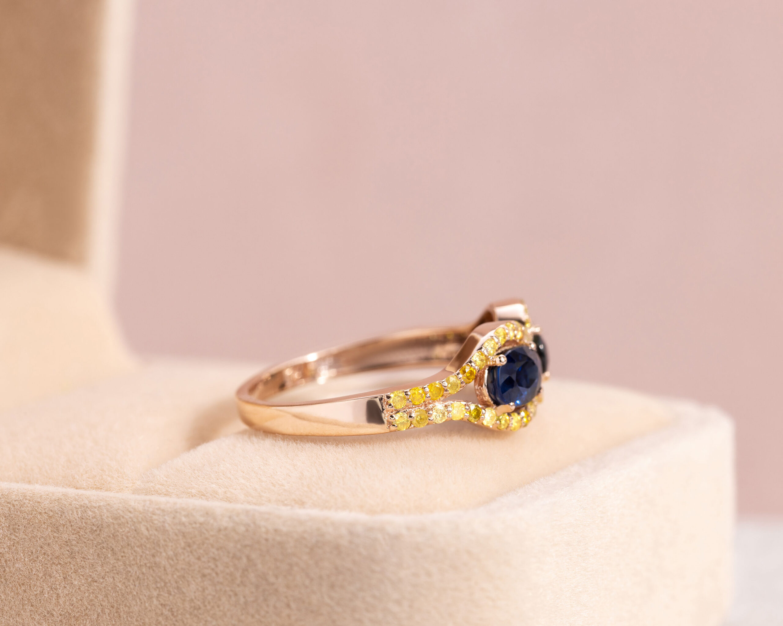 2.22 Ct Blue Sapphire & Natural Diamond Ring 14k Rose Gold Oval Two Stone SI2-I2 - Image 3