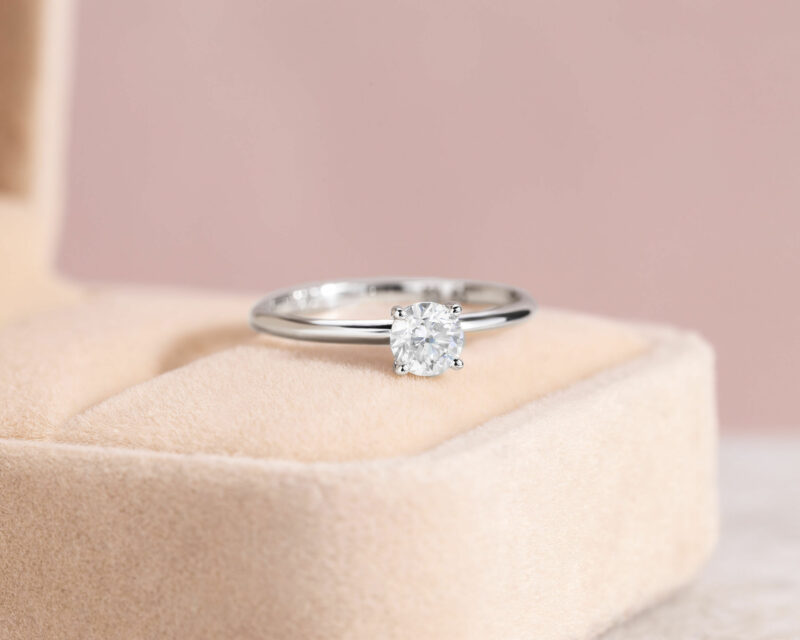 Diamond Engagement Ring 14k White Gold Round Cut Natural Solitaire 0.52 Ct H-VS2