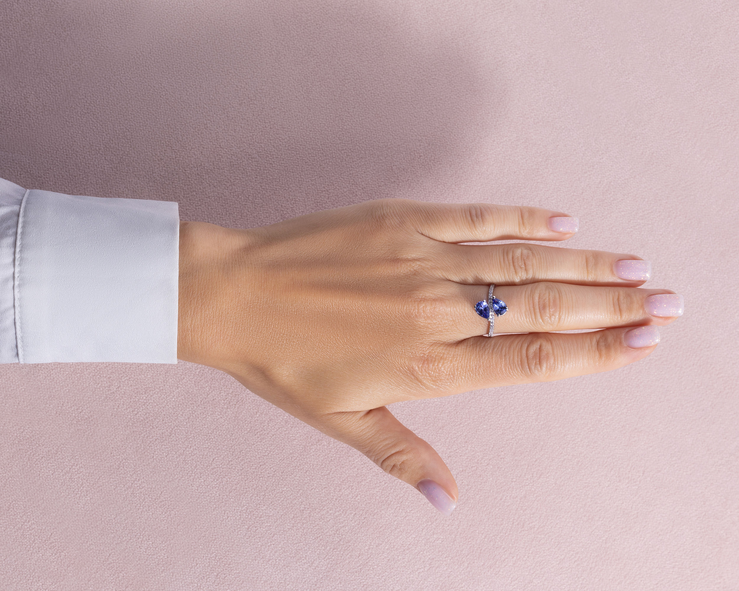 1.70 Ct Bluish Purple Tanzanite & Natural Faint-Light Pink Diamond SI2-I1 14k White Gold Ring - Image 6