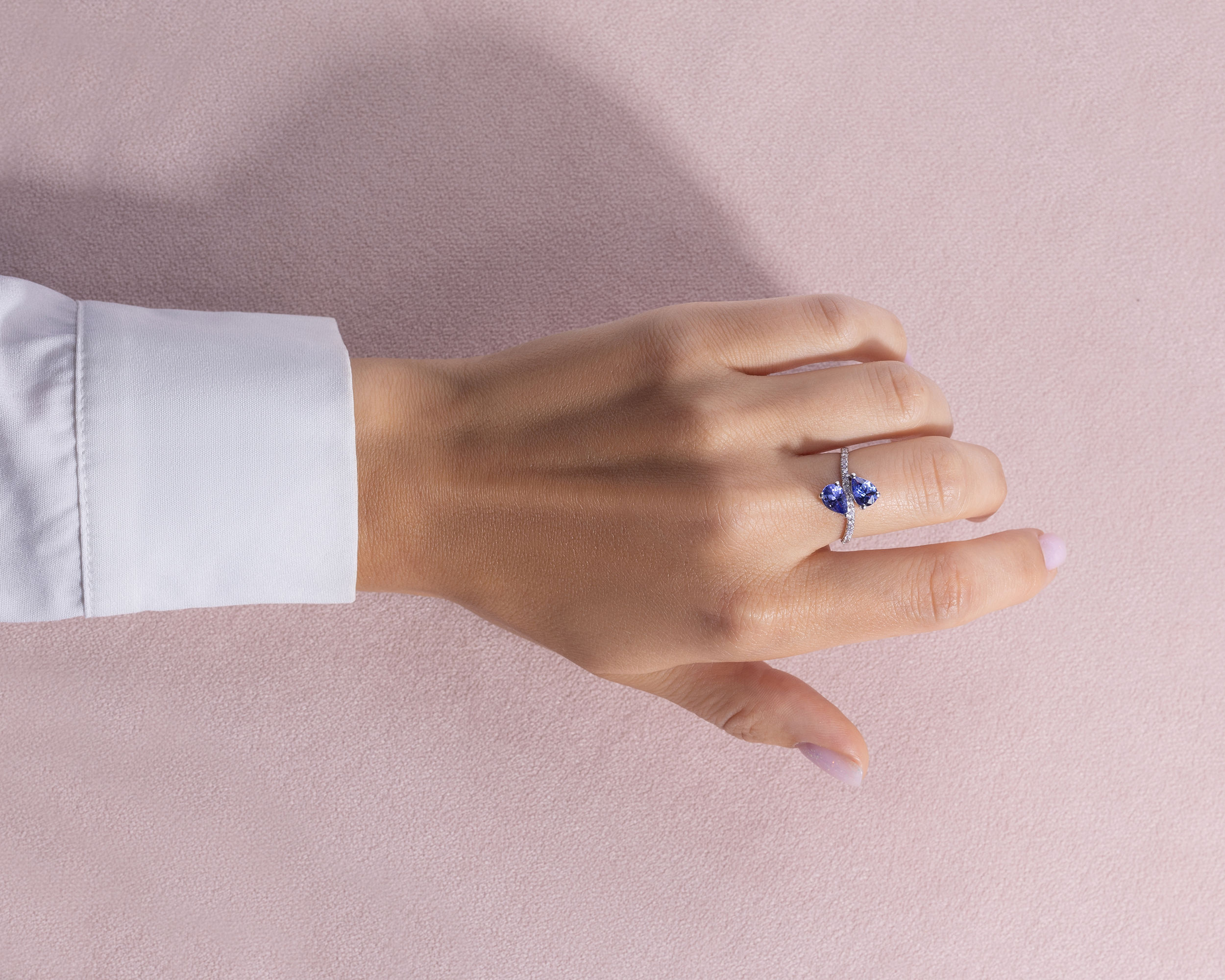 1.70 Ct Bluish Purple Tanzanite & Natural Faint-Light Pink Diamond SI2-I1 14k White Gold Ring - Image 7