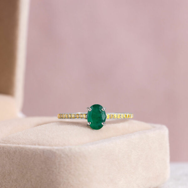 1.26 Ct Emerald & Diamond Ring 14k White Gold Oval Cut Green Transparent SI2-I2