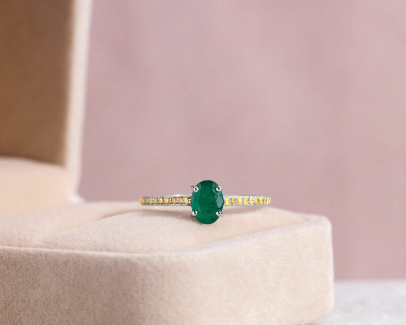 1.26 Ct Emerald & Diamond Ring 14k White Gold Oval Cut Green Transparent SI2-I2
