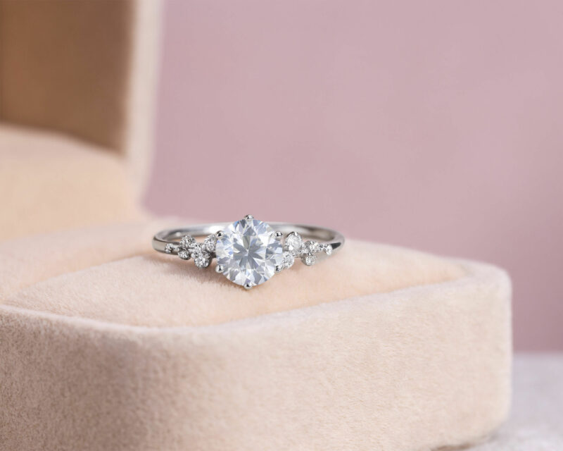 1.1 Ct Lab Diamond 14k White Gold Engagement Ring F/VS1-VS2 Round Brilliant