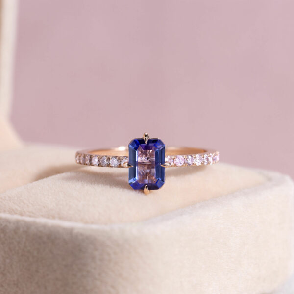 1.3 Carat Bluish Purple Tanzanite & Natural Diamond SI2-I1 in 14k Rose Gold Ring