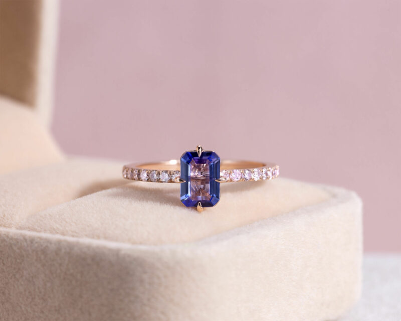 1.3 Carat Bluish Purple Tanzanite & Natural Diamond SI2-I1 in 14k Rose Gold Ring