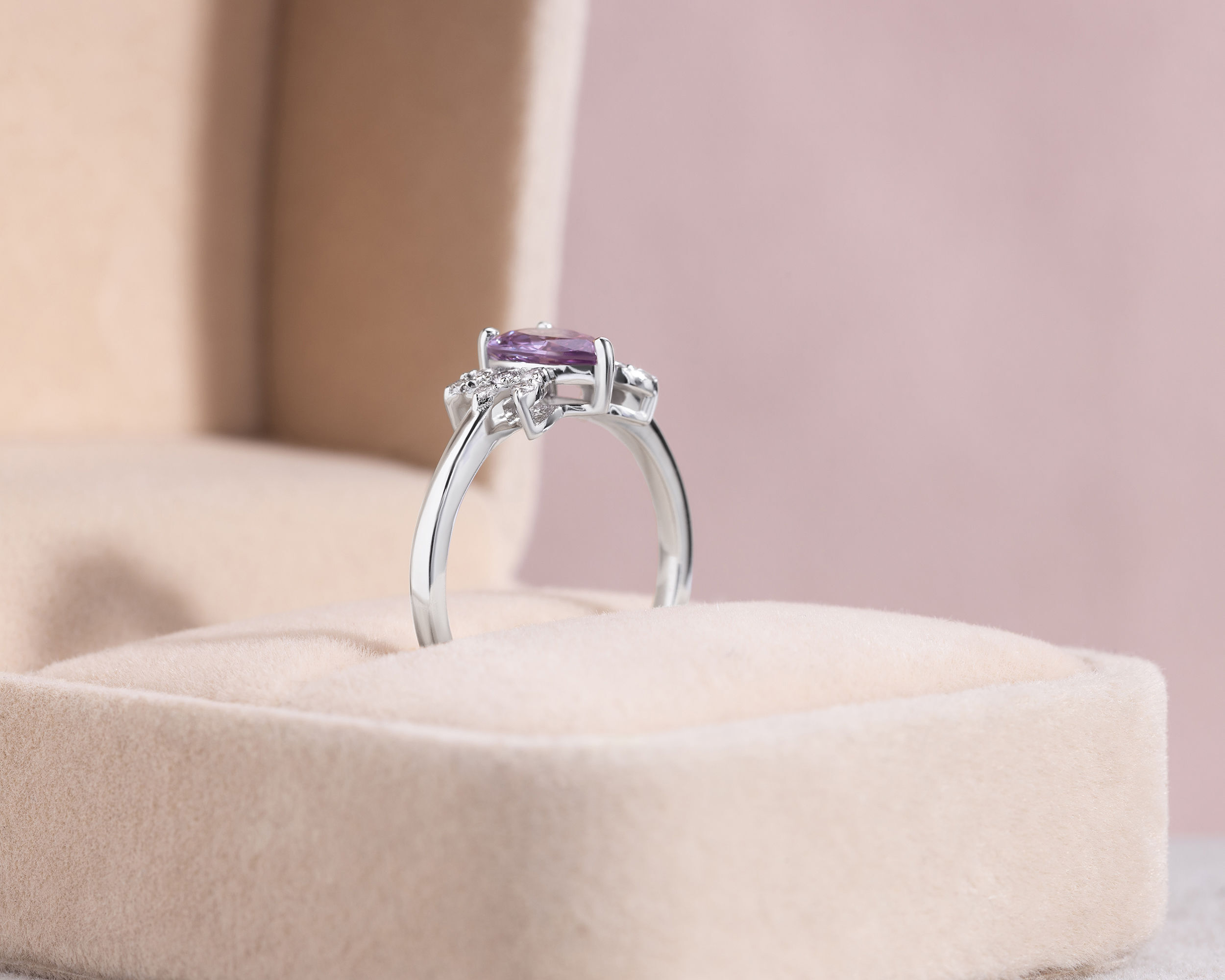 Pink Pear Sapphire & Faint-Light Pink Diamond 1.35 Carat 14k White Gold Ring - Image 2