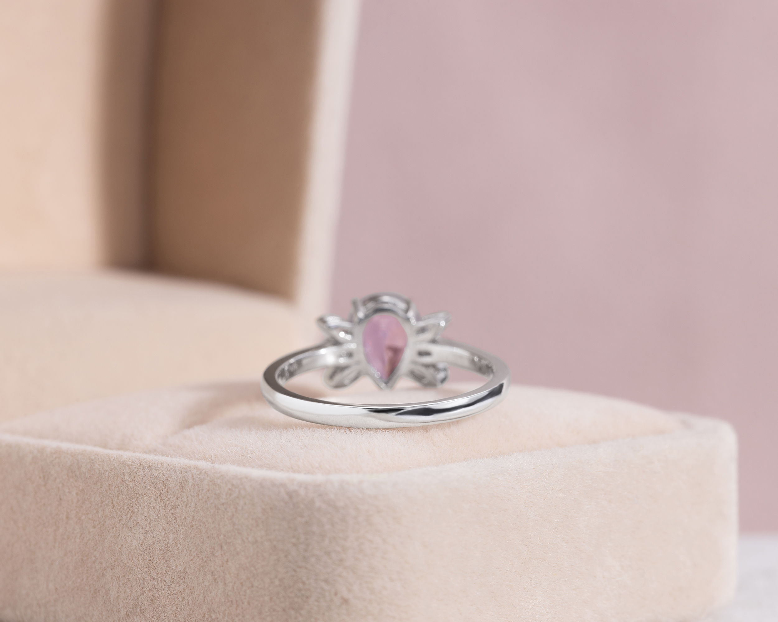Pink Pear Sapphire & Faint-Light Pink Diamond 1.35 Carat 14k White Gold Ring - Image 3