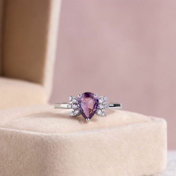 Pink Pear Sapphire & Faint-Light Pink Diamond 1.35 Carat 14k White Gold Ring