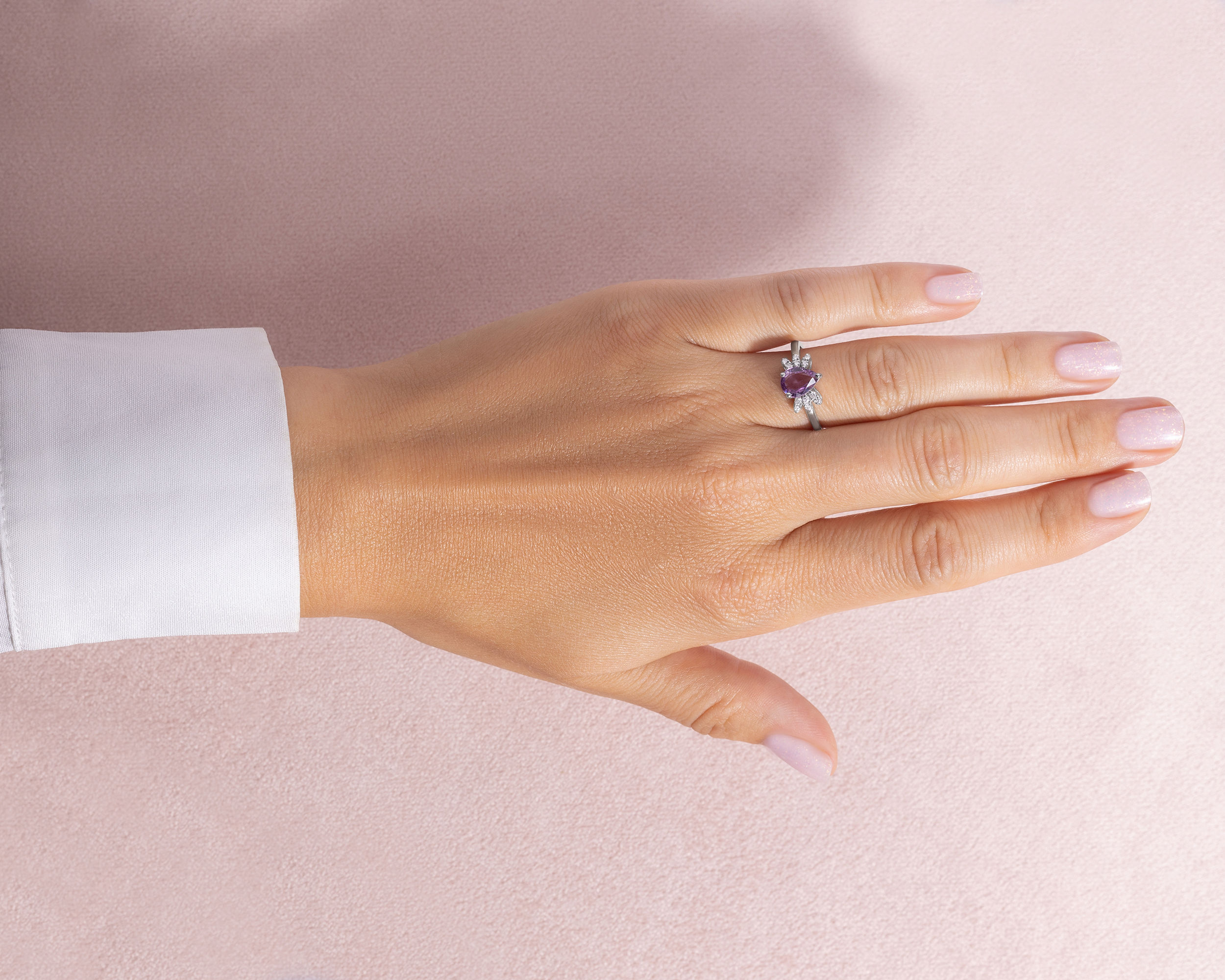 Pink Pear Sapphire & Faint-Light Pink Diamond 1.35 Carat 14k White Gold Ring - Image 6