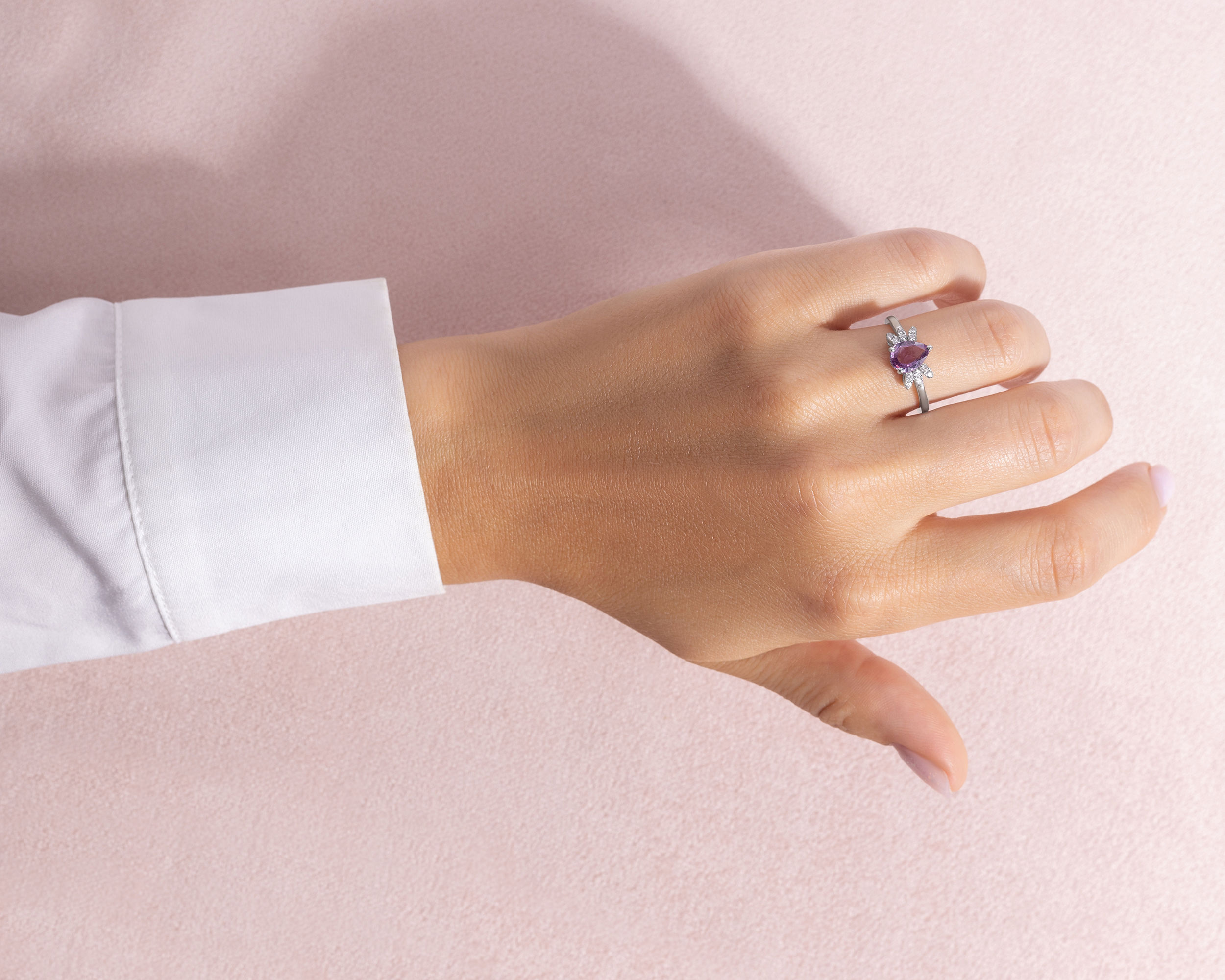 Pink Pear Sapphire & Faint-Light Pink Diamond 1.35 Carat 14k White Gold Ring - Image 7