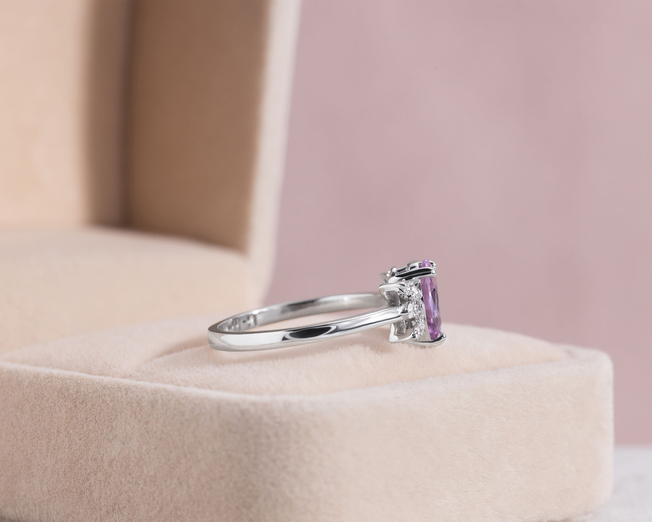 Pink Pear Sapphire & Faint-Light Pink Diamond 1.35 Carat 14k White Gold Ring - Image 4