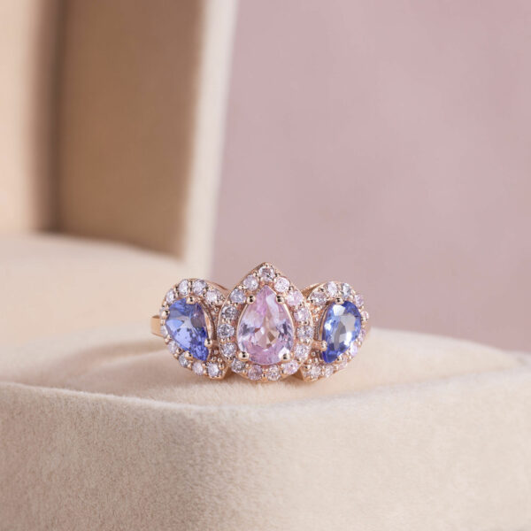 2 Ct Pink Sapphire Bluish Purple Tanzanite Natural Diamond 14k Rose Gold Ring