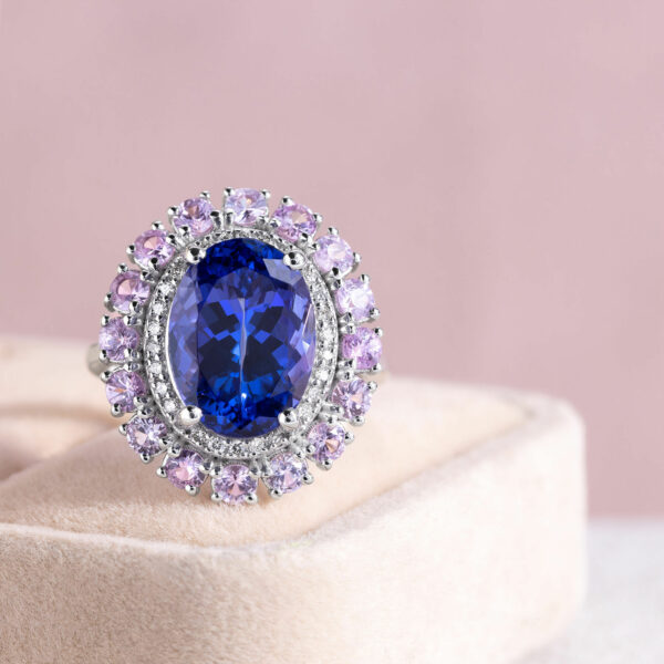 9.27 Ct Purplish Blue Tanzanite Natural Diamond E-G/VS1-SI1 14k White Gold Ring