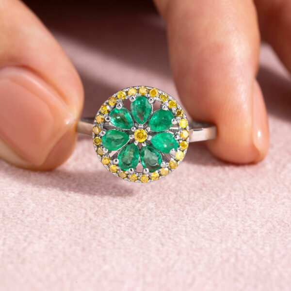 1.48 Ct Green Emerald & Natural Diamond Ring 14k White Gold Pear SI1-I2 Real