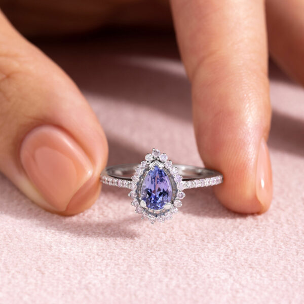 Bluish Purple Tanzanite & Faint-Light Pink Diamond 1.34 Ct 14k White Gold Ring