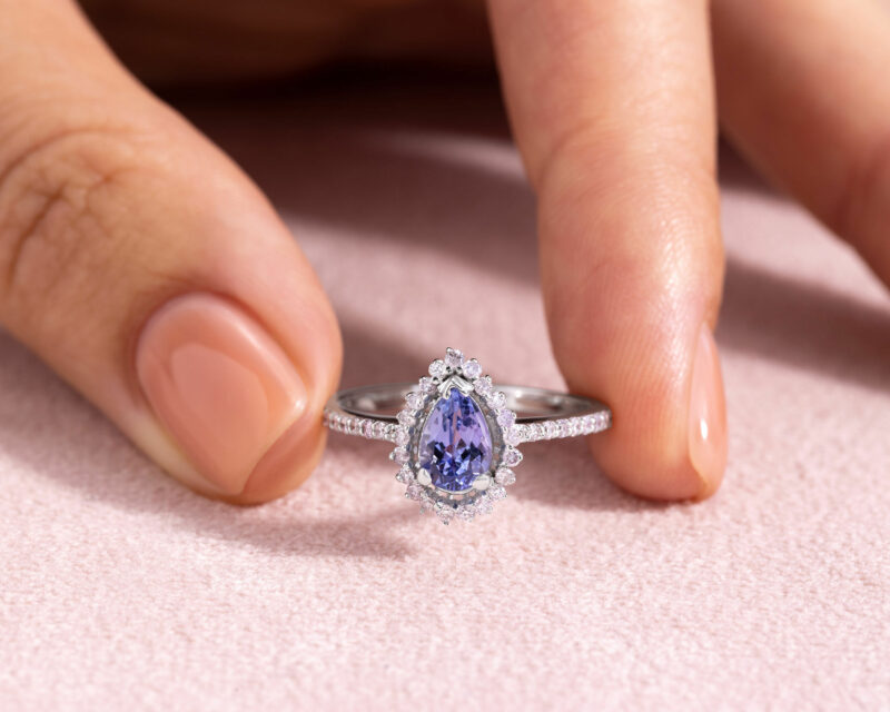 Bluish Purple Tanzanite & Faint-Light Pink Diamond 1.34 Ct 14k White Gold Ring