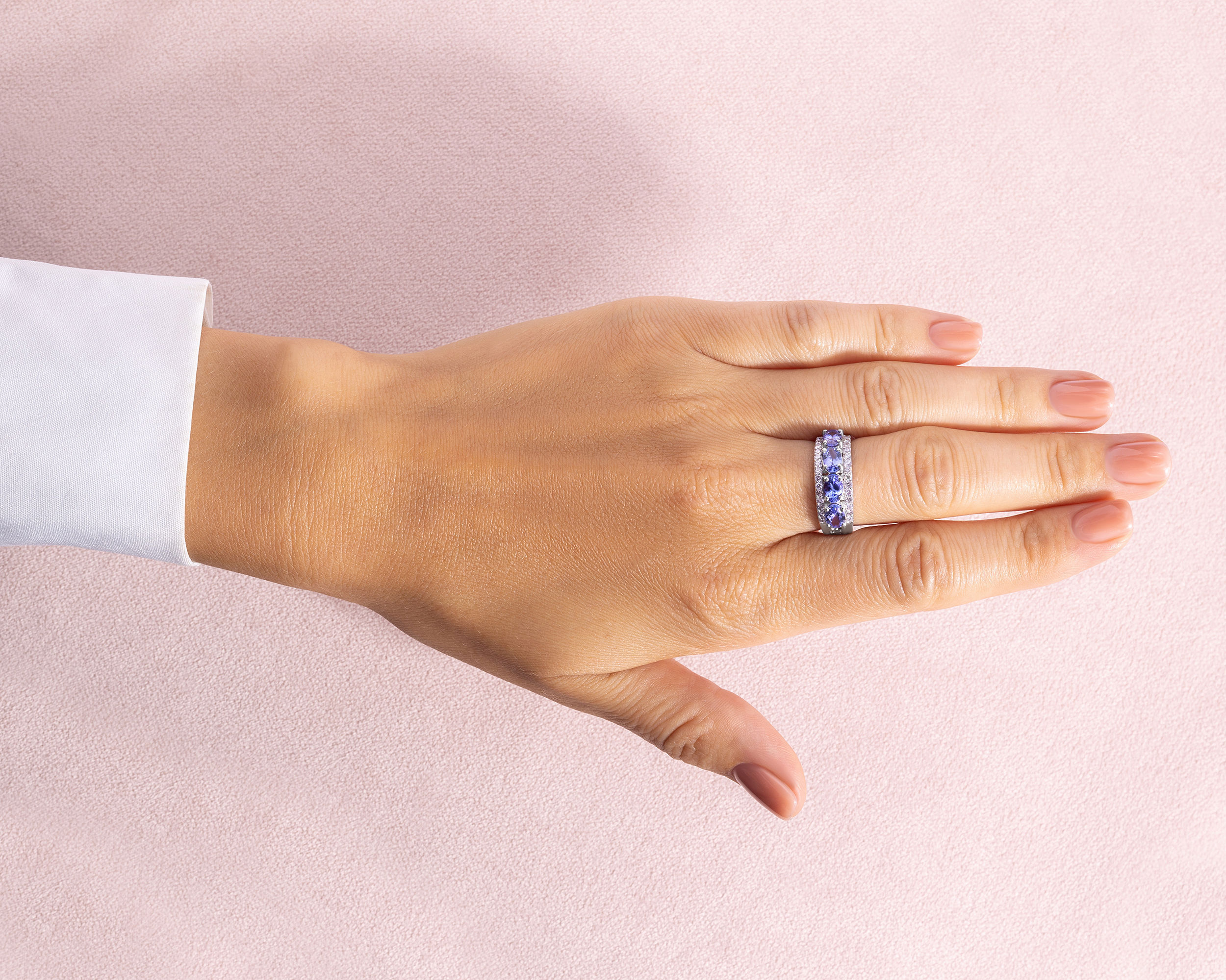 2.42 Ct Bluish Purple Tanzanite & Faint-Light Pink Diamond SI2-I1 14k White Gold Ring - Image 7