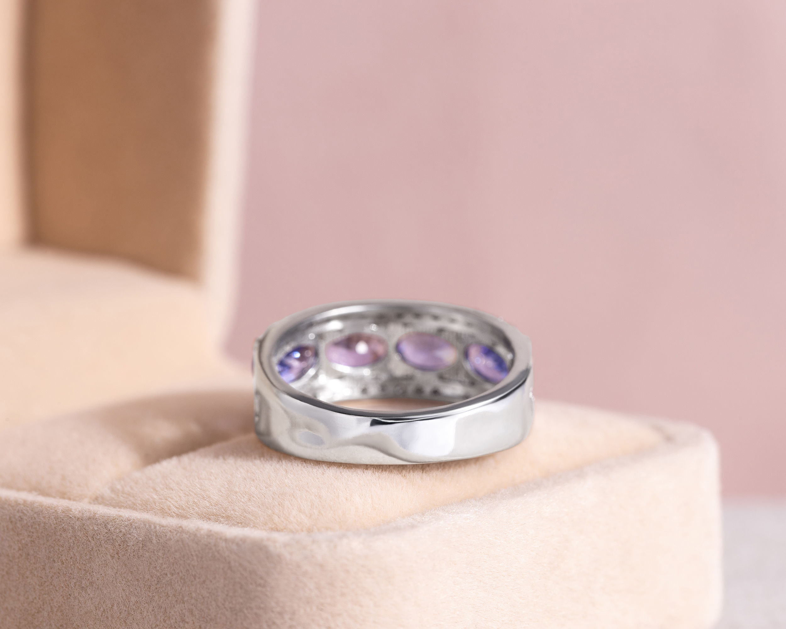 2.42 Ct Bluish Purple Tanzanite & Faint-Light Pink Diamond SI2-I1 14k White Gold Ring - Image 5