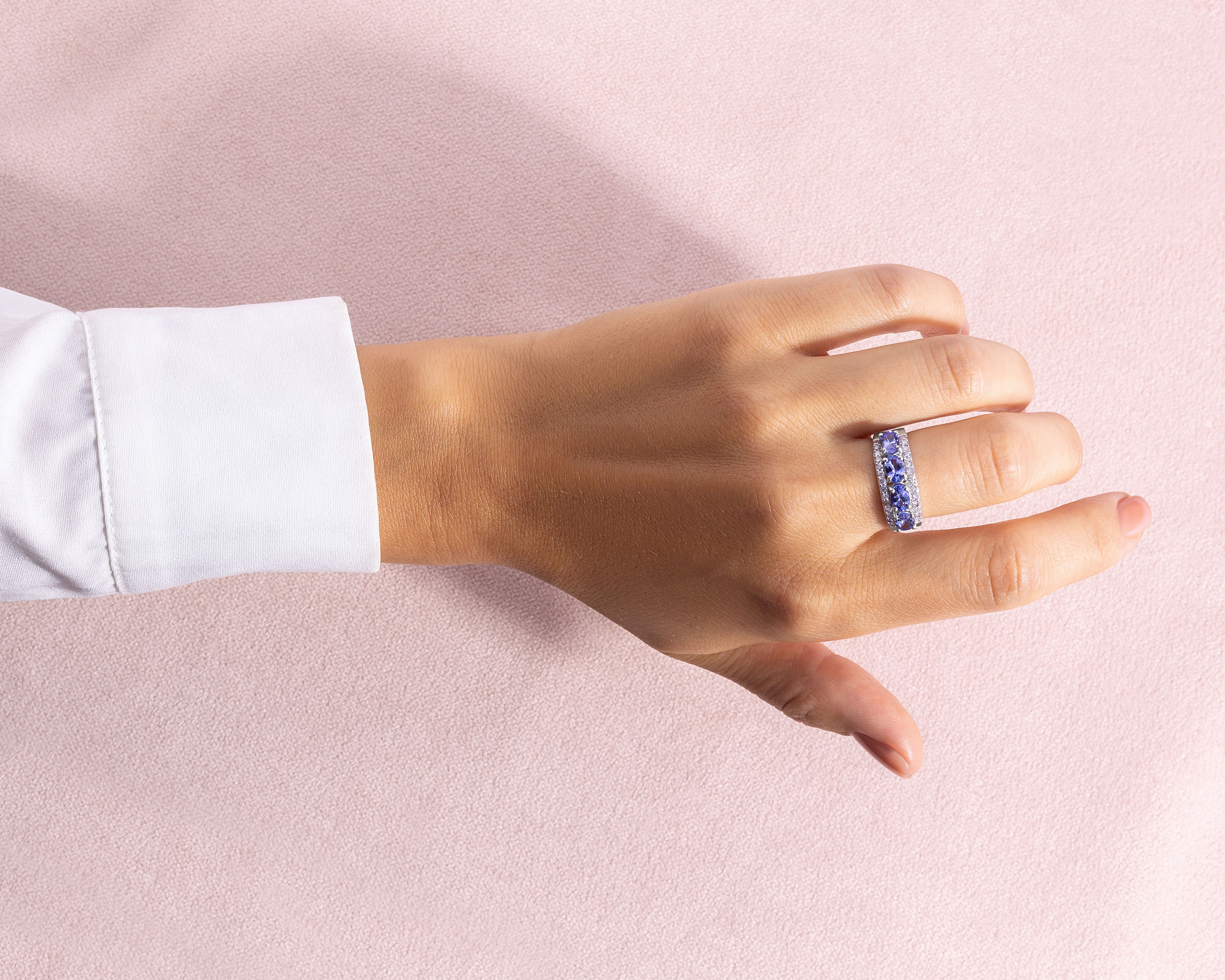 2.42 Ct Bluish Purple Tanzanite & Faint-Light Pink Diamond SI2-I1 14k White Gold Ring - Image 6