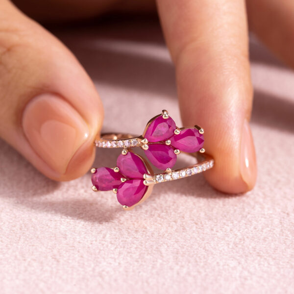 3.74 Ct Red Ruby & Natural Faint-Light Pink Diamond SI2-I1 14k Rose Gold Wrap Ring