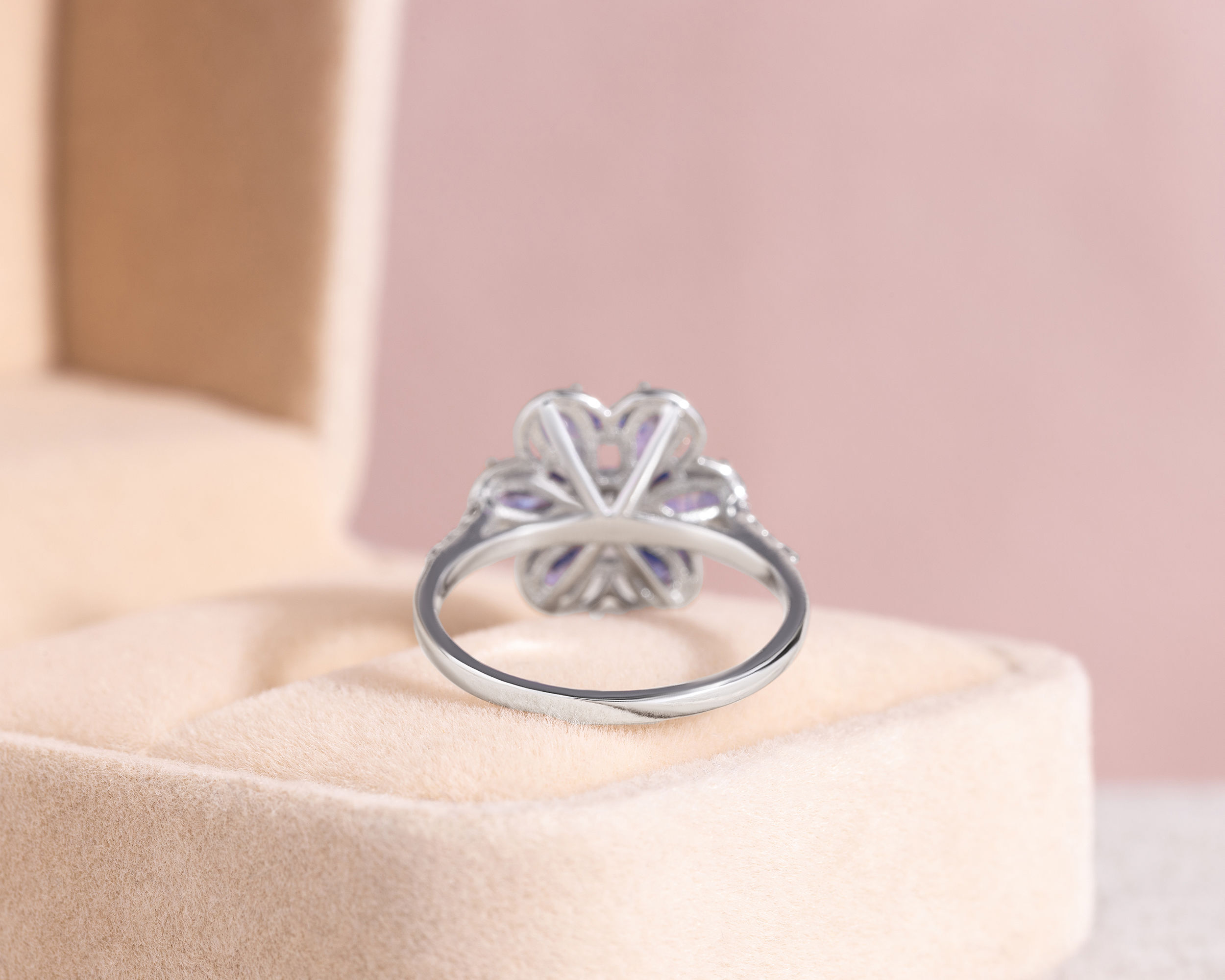 2.22 Ct Blue Sapphire & Faint-Light Pink Diamond SI2-I1 14K White Gold Ring - Image 7