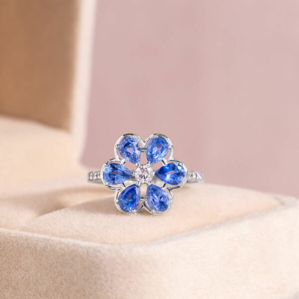 2.22 Ct Blue Sapphire & Faint-Light Pink Diamond SI2-I1 14K White Gold Ring