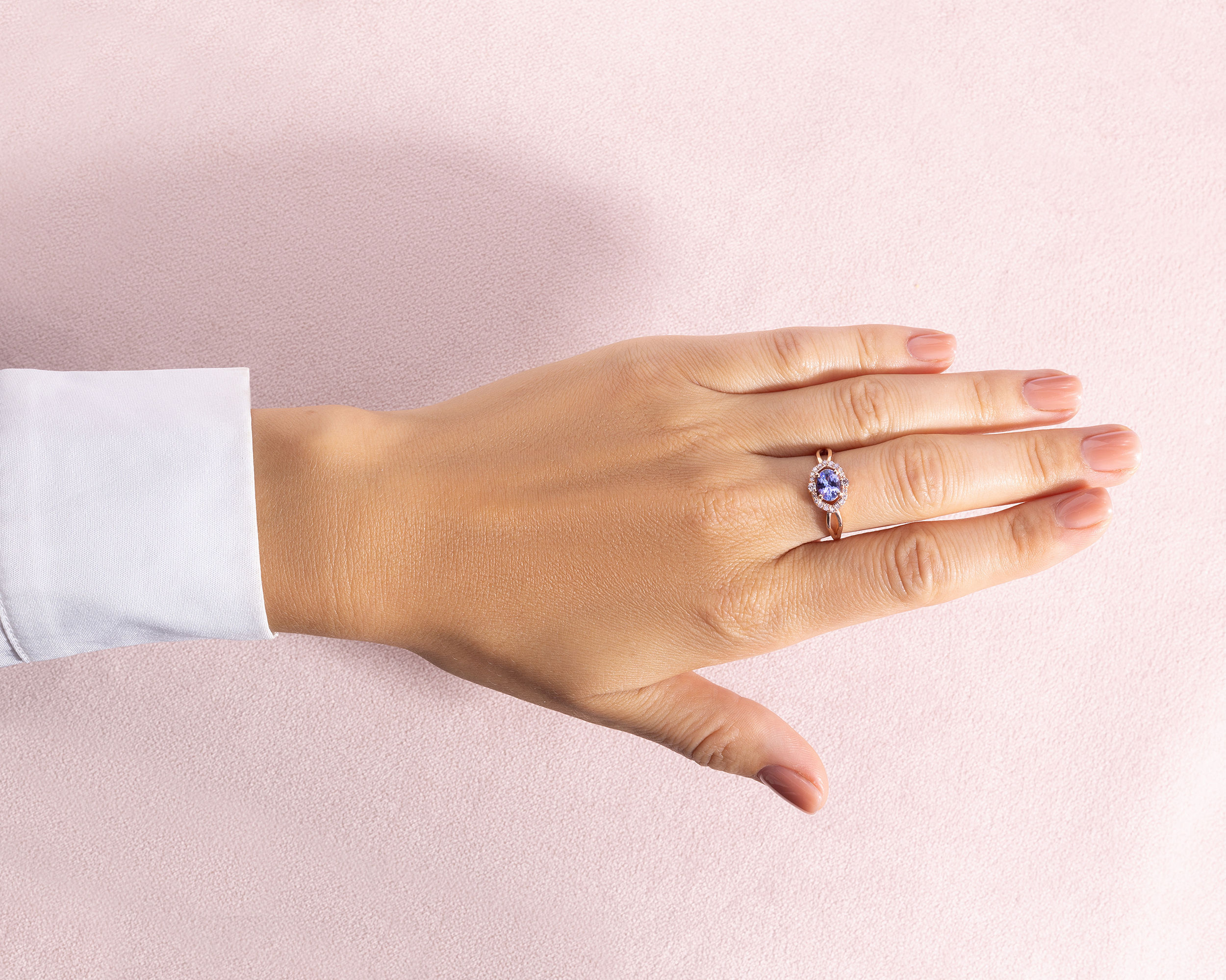 1.02 Ct Bluish Purple Tanzanite & Faint-Light Pink Diamond SI2-I1 14k Rose Gold Ring - Image 5