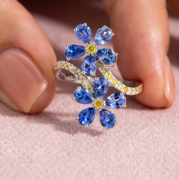 3.35 Ct Blue Pear Tanzanite & Natural Diamond Ring 14k White Gold Pear SI3-I2