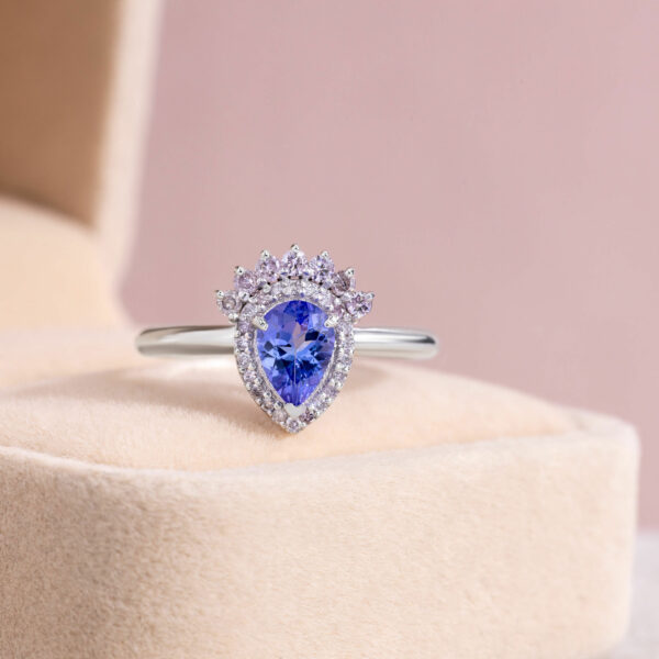 1.15 Ct Bluish Purple Tanzanite & Faint-Light Pink Diamond SI2-I1 14K White Gold Ring