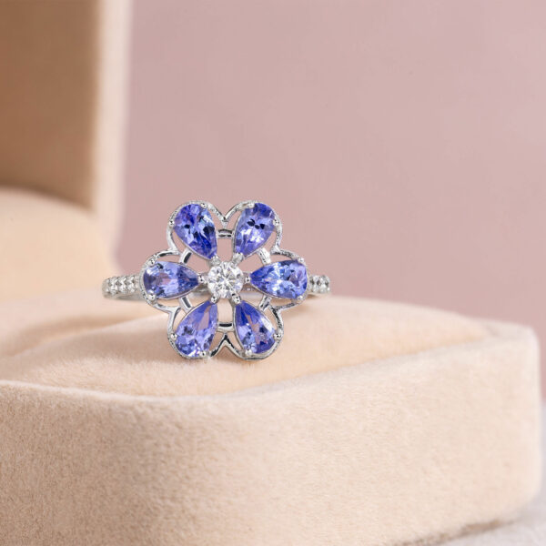 1.75Ct Bluish Purple Tanzanite & Natural Diamond E-H/VS2-SI1 14K White Gold Ring