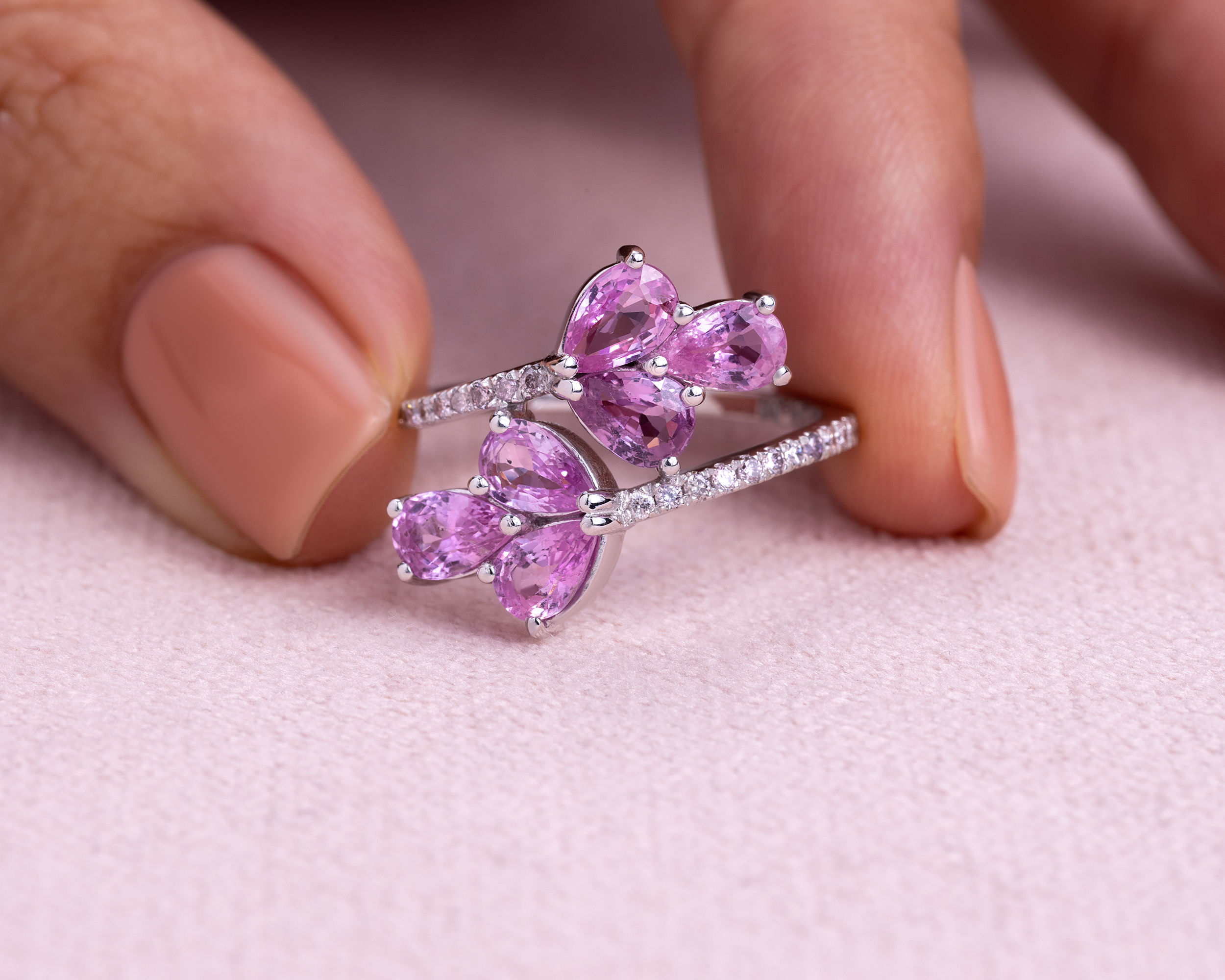 3.24 Ct Pink Sapphire & Faint-Light Pink Diamond SI2-I1 14k White Gold Ring - Image 2