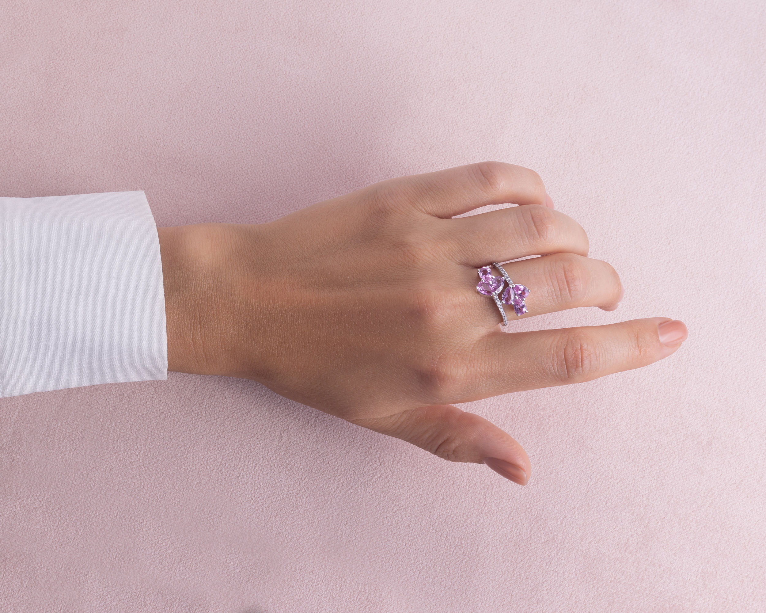 3.24 Ct Pink Sapphire & Faint-Light Pink Diamond SI2-I1 14k White Gold Ring - Image 5