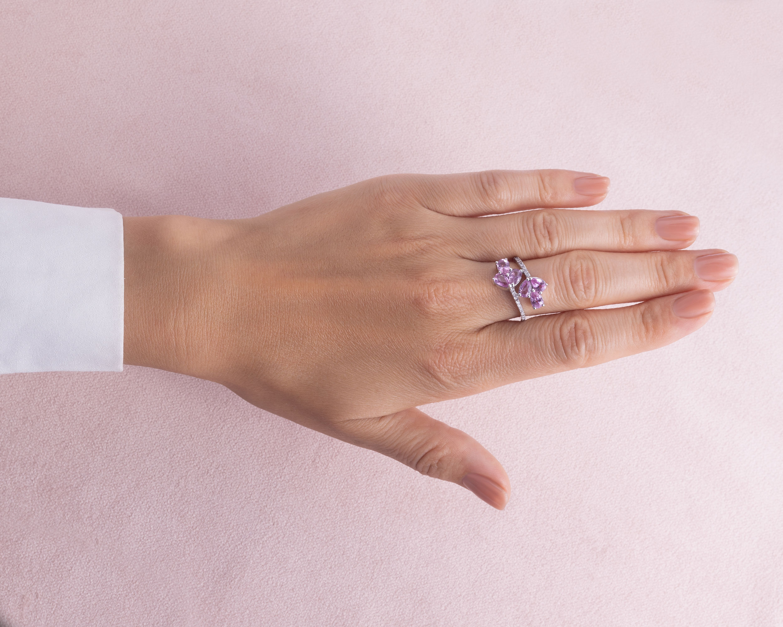 3.24 Ct Pink Sapphire & Faint-Light Pink Diamond SI2-I1 14k White Gold Ring - Image 6