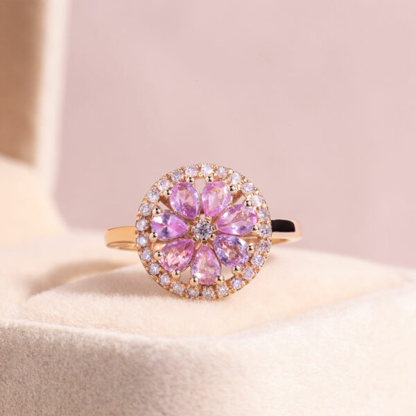 1.52 Ct Pink Pear Sapphire & Faint-Light Pink Diamond SI2-I1 14k Rose Gold Ring