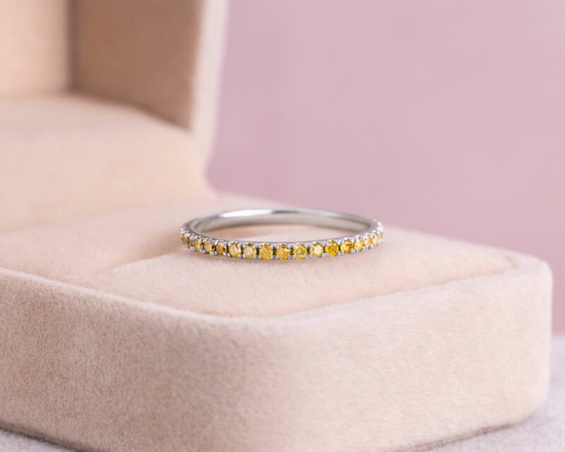 Natural Diamond Eternity Ring 0.60 Ct 14k White Gold Fancy Intense Yellow SI1-I2