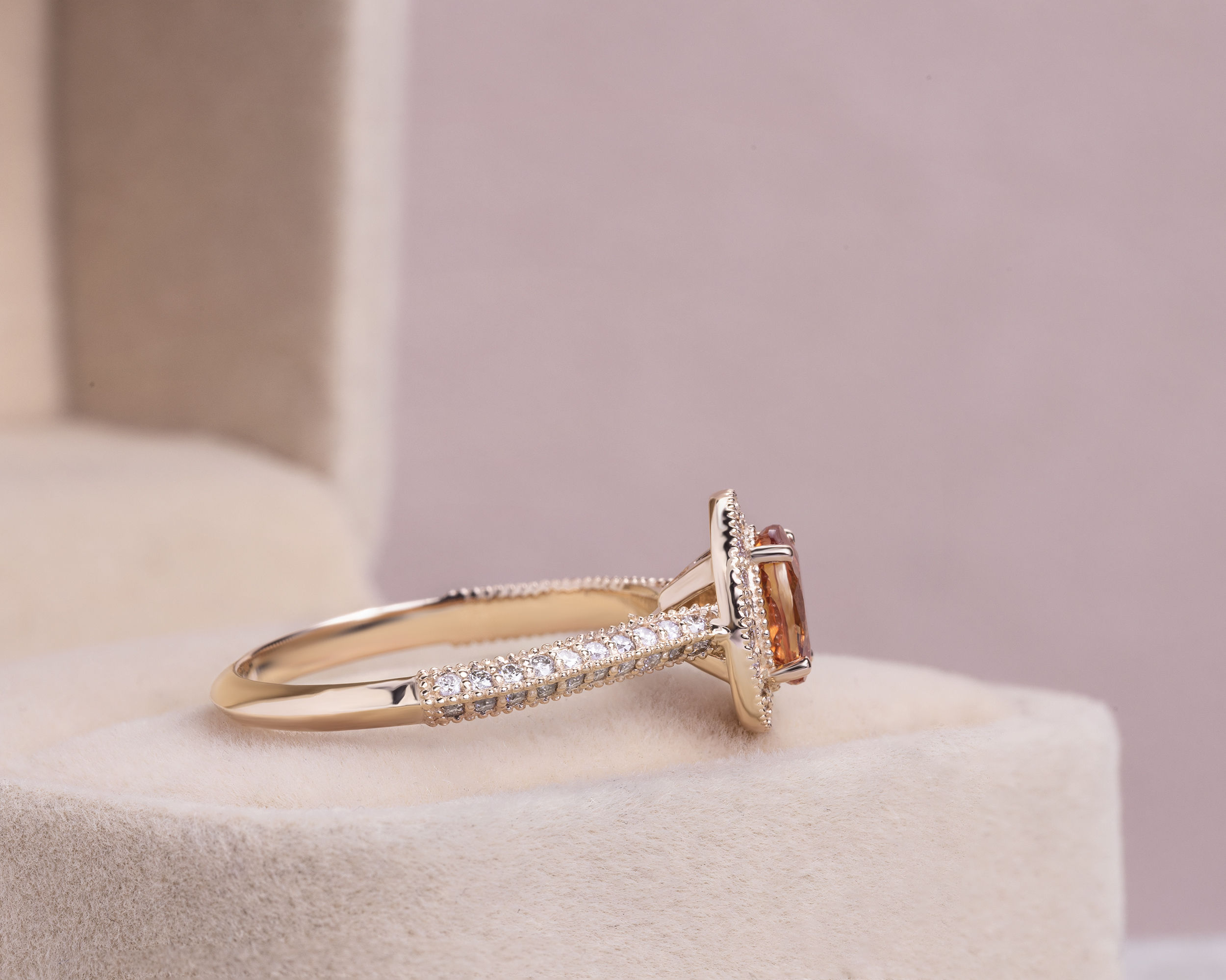 1.70 Ct Orange Sapphire & Natural Diamond Ring 14k Rose Gold Light Pink VS1-SI2 - Image 3