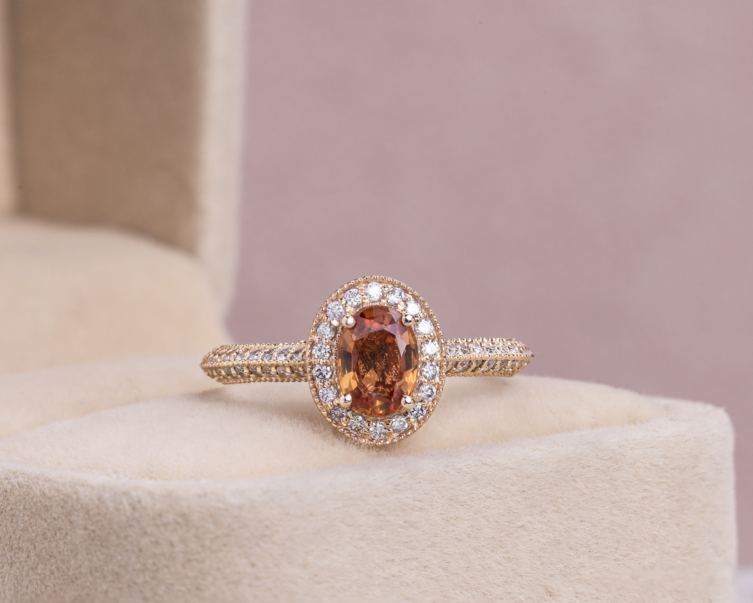 1.70 Ct Orange Sapphire & Natural Diamond Ring 14k Rose Gold Light Pink VS1-SI2 - Image 2